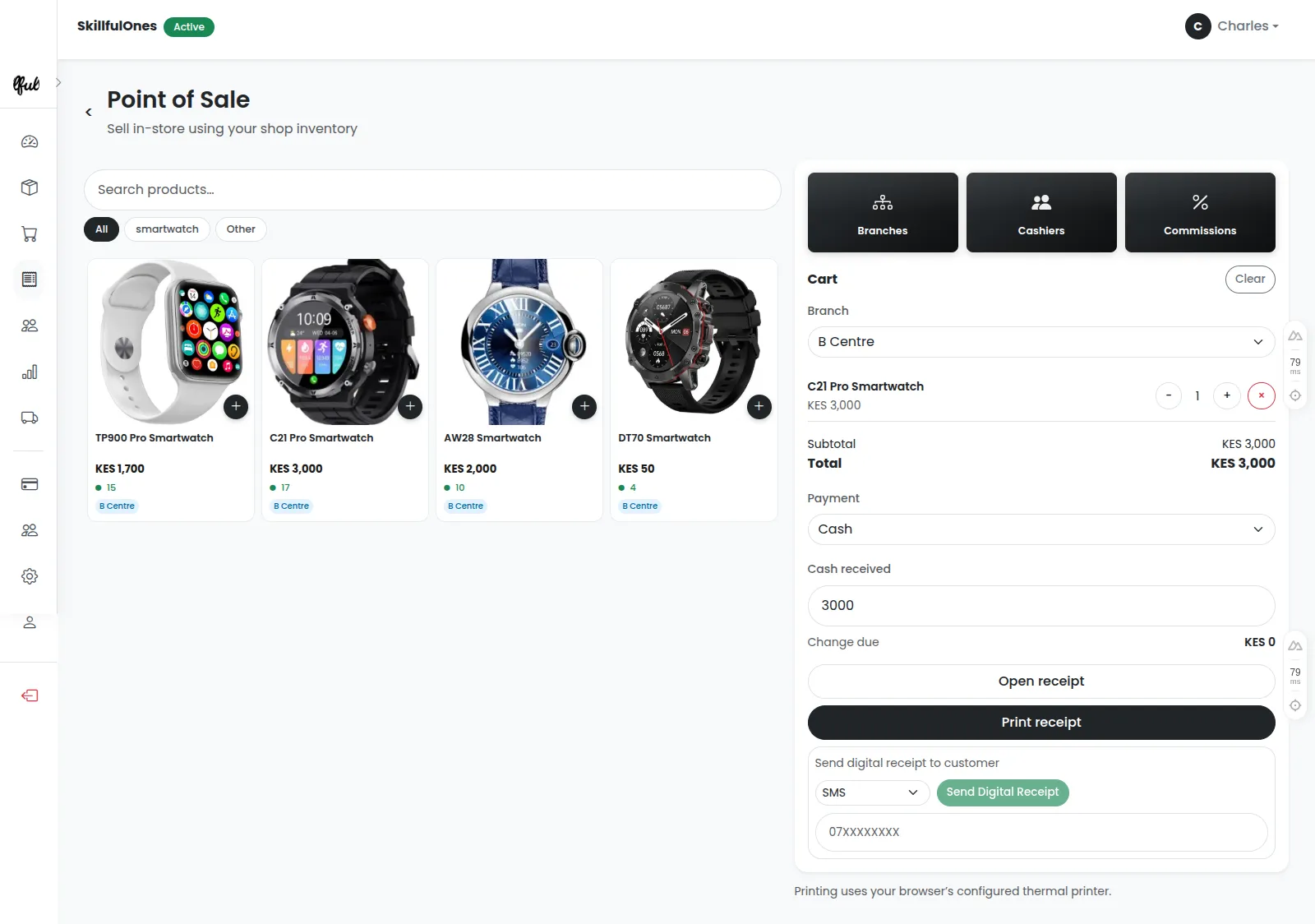 Neomali in-store POS system dashboard